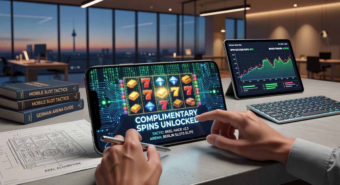 Smartphone mit leuchtenden Slot-Maschinen und Code-Symbolen, das die Welt der Promo-Codes in Mobile Casinos darstellt