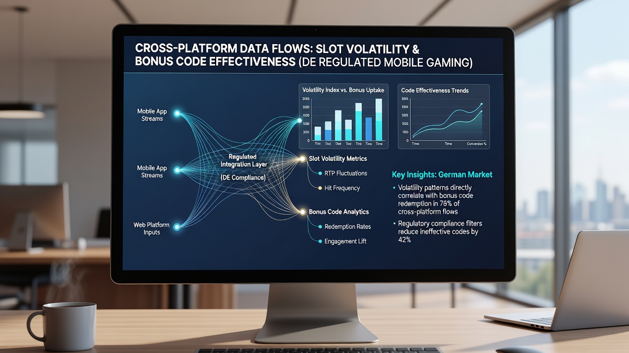 Darstellung von plattformübergreifenden Datenflüssen in mobilen Slot-Spielen mit Fokus auf Volatilitätsanalysen und Bonus-Code-Integrationen in regulierten deutschen Märkten