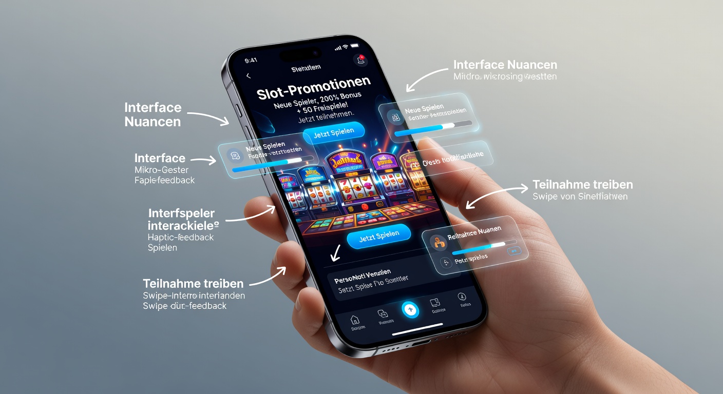 Mobile Benutzeroberfläche zeigt Slot-Promotions mit intuitiver Navigation und farblichen Akzenten auf einem Smartphone-Display