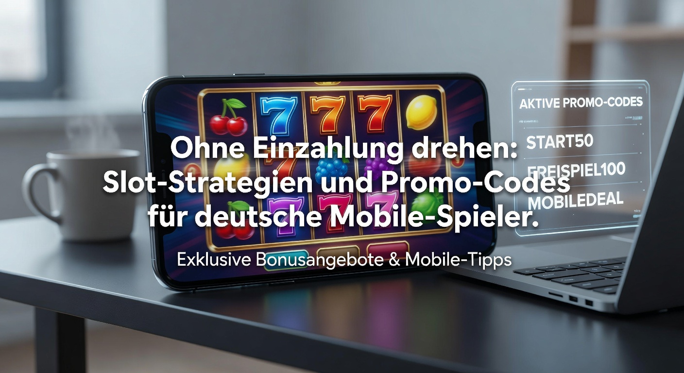 Deutscher Mobile-Spieler dreht Slots ohne Einzahlung auf dem Smartphone, mit Promo-Code im Vordergrund