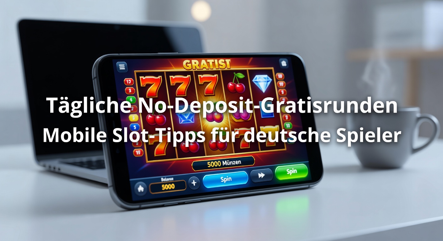 Smartphone mit laufenden Slot-Rollen und No-Deposit-Symbolen, typisch für tägliche Gratisrunden in deutschen Mobile-Casinos